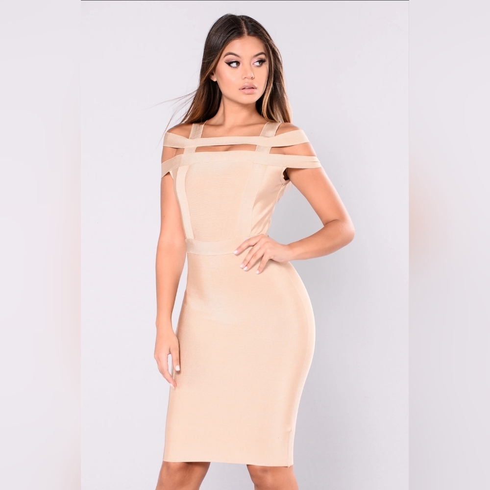 Fashion Nova Devi Bandage Dress - Taupe, Size XL